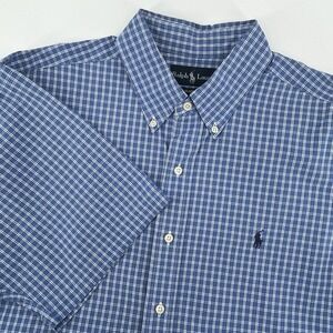 Ralph Lauren Men's Shirt Size XL  Blue/White Plaid Button Up Short Sleeve